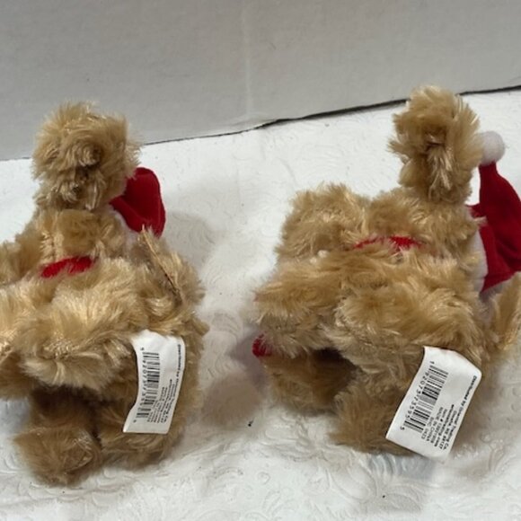 TWO Christmas Stuffed Golden Labradoodles w/Santa Hat & Scarf Toy Plush - Picture 5 of 12